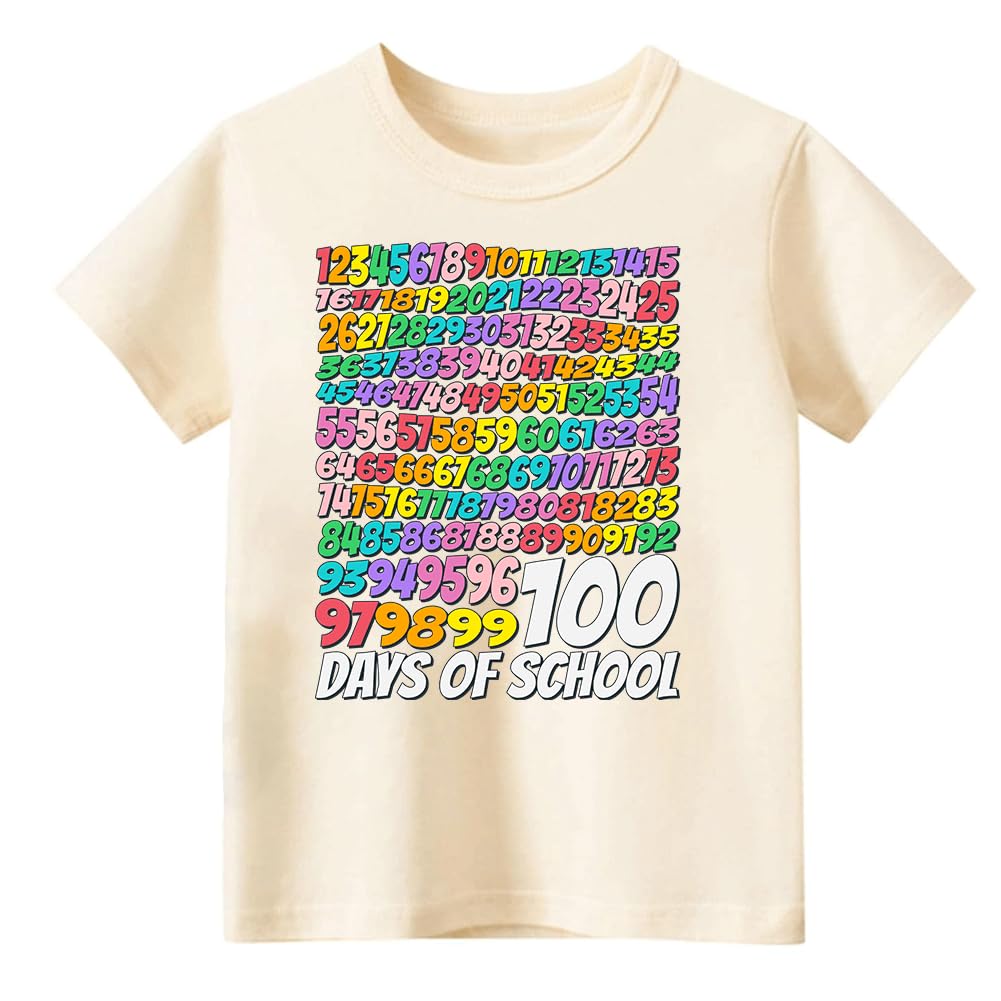 Juneightee Happy Toddler Boys Girls 100 Days of School Shirt for Kids, Prints Books, Pencils, Letters, Football, 4-7 T
