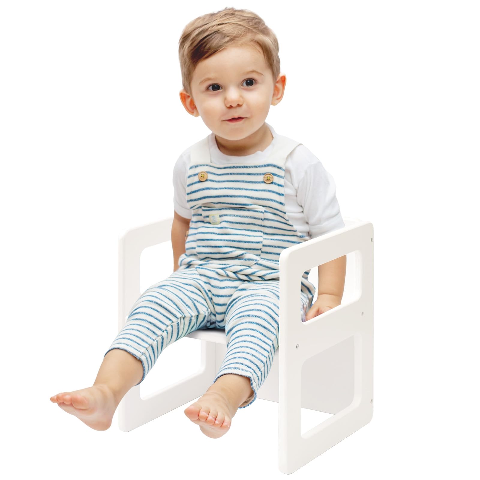 FUNLIO Height Adjustable Montessori Sestete Chair for Age 1-3, Quality Solid Wood Chair, for Eating/Reading/Gaming, Montessori Furniture with CPC Certificate - White