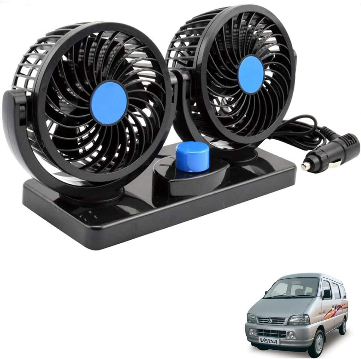AUTOADDICTAUTOADDICT Auto Addict 12V DC Electric Car Fan for Dashboard 360 Degree Rotatable Dual Head Car Auto Powerful 2 Speed Cooling Air Fan for All Cars,Tempo,Trucks