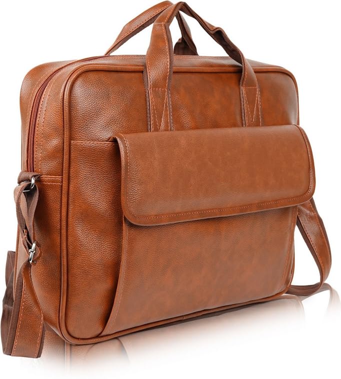 Image of PU Leather Laptop Briefcase Bag for Men, Adjustable Strap, Metal Zipper, Strong Joints