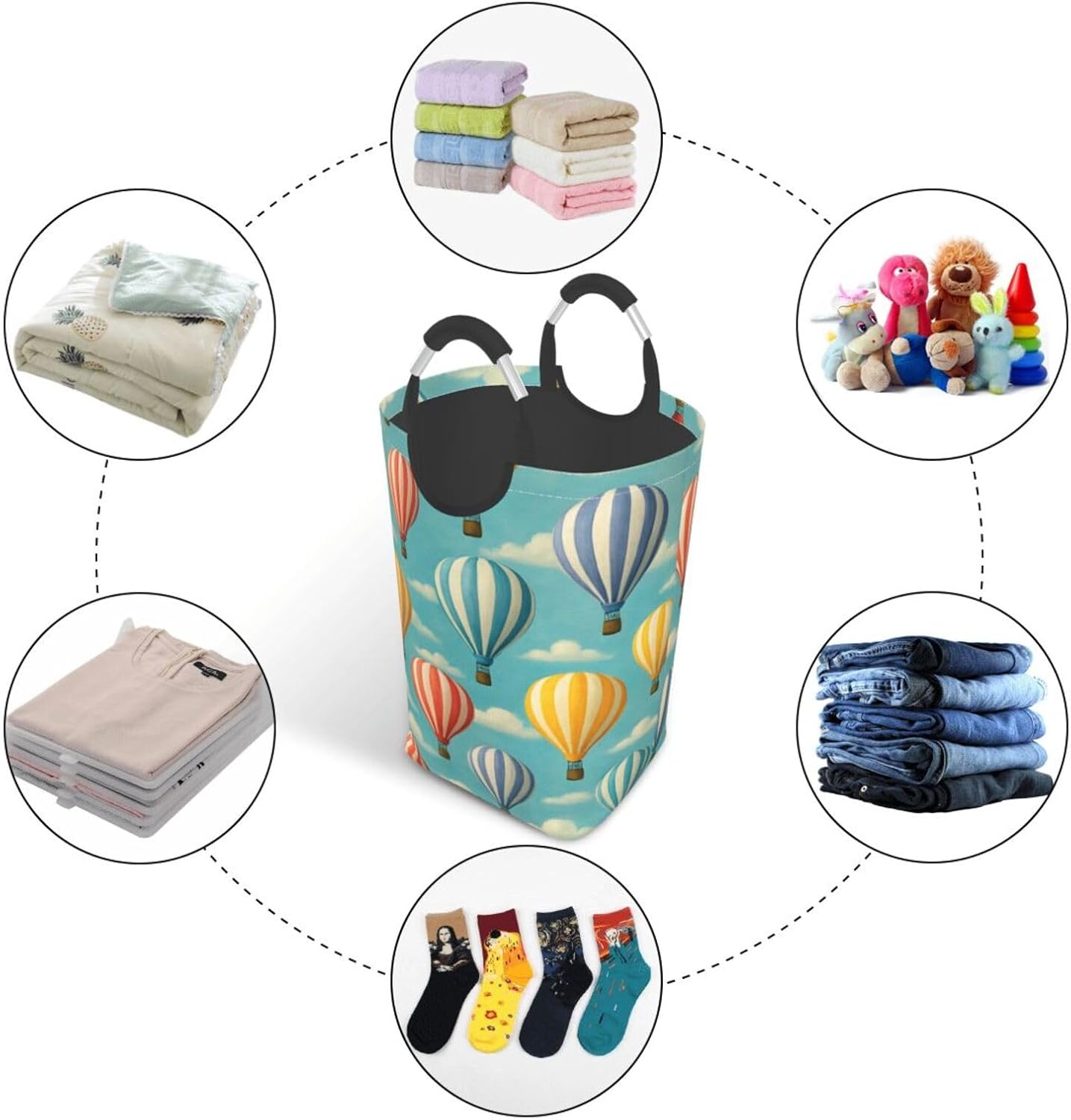 50l Laundry Basket Colorful Balloon Waterproof Laundry Hamper Foldable Clothes Laundry Bag With Handles