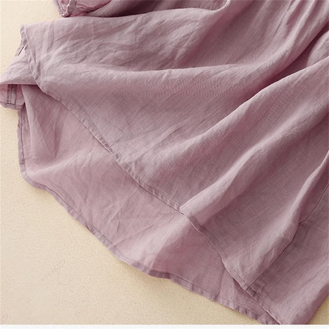 Wvapzxx Camicetta estiva da donna in cotone e lino con scollo a V mezza