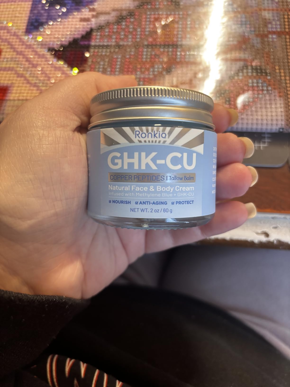 RONKIE GHK-Cu Peptide Cream for Face: Blue Beef Tallow Moisturizer with Copper Peptides Methylene Blue Gentle and Safe for Dry Sensitive Mature Skin 2oz