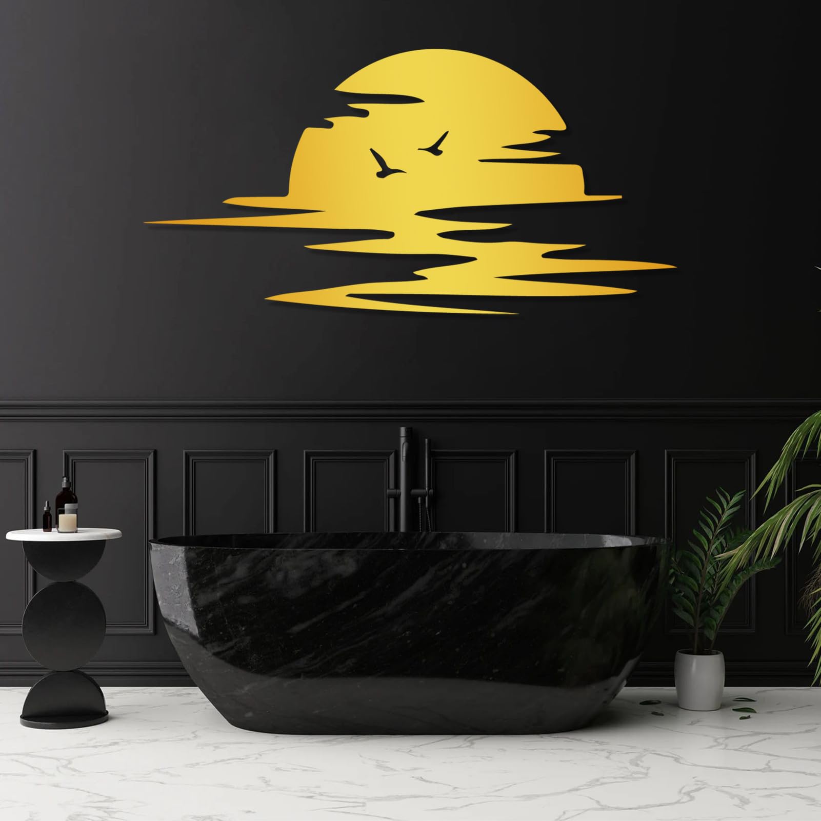 Sunrise Metal Wall Art, Bird & Seagulls - Gold, 18x35 inches (45x90cm) - Living Room & Bedroom Above Bed Decor