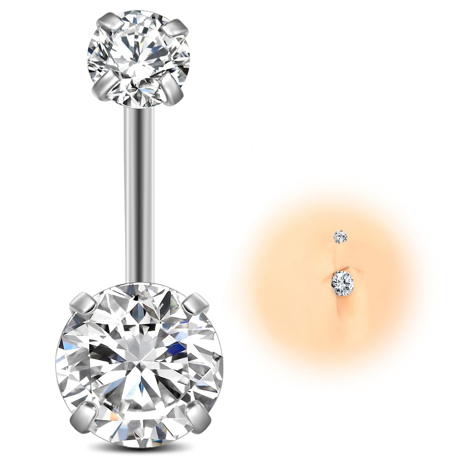 ESHIONER G23 Titanio Piercing Ombligo Plata Oro Dorado de Navel Pelota Rosa Color Azul y Morado Diamante Interior Pequeño Corto Largo Piercing Ombligo Joyas Perforadas de Mujer 14g 10mm 12mm