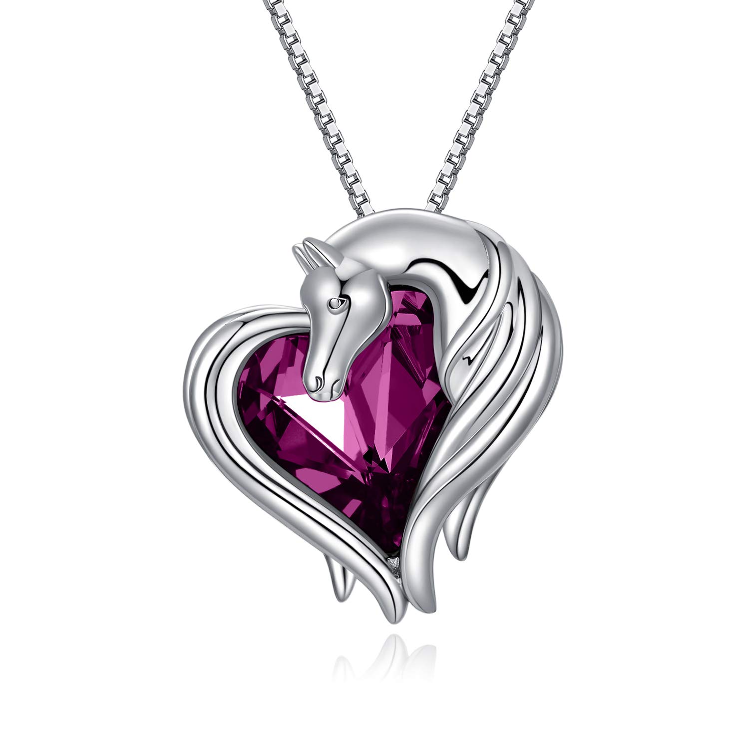 AOBOCO Horse Necklace 925 Sterling Silver Horse Lovers Heart Pendant with Crystal Animal Jewelry Gift for Women
