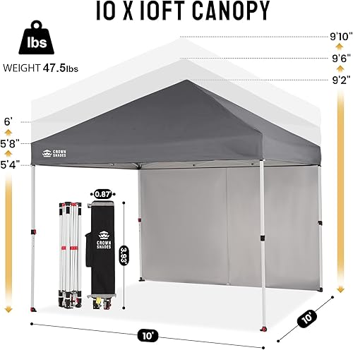 Miniatura 2 de CROWN SHADES Tienda de campaña desplegable con toldo instantáneo comercial de 10 x 10 pulgadas con bloqueo central, tela 300D, 4 paredes laterales,