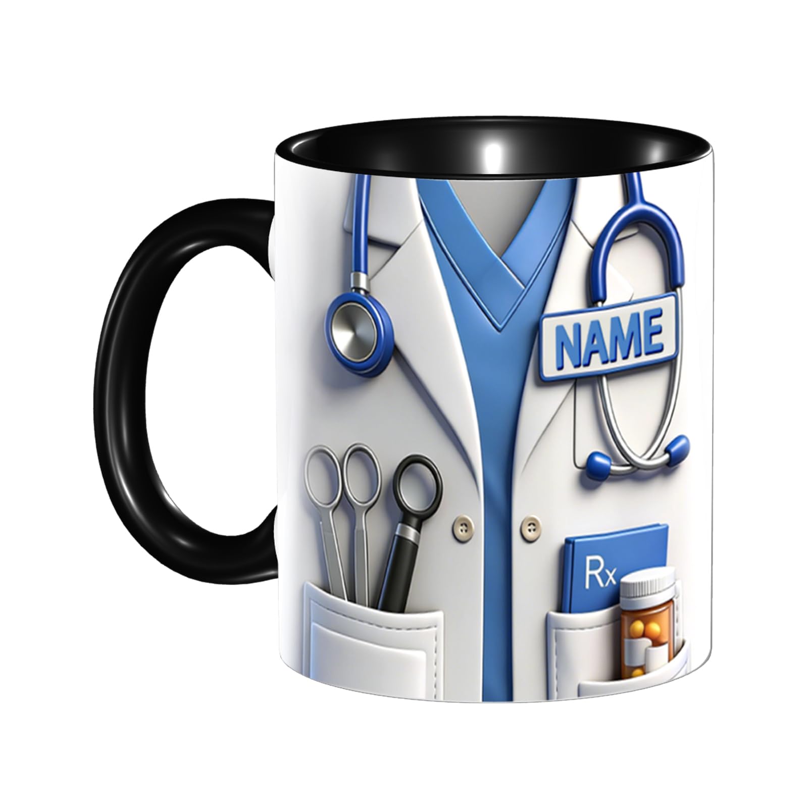 NOONATIVE Personalized Doctor Coffee Mug, Custom Name Medical Mug, 2D Effect Nurse Ceramic Cup, Medical Students Graduation Gifts, Doctor Appreciation Gifts for Christmas Birthday,13