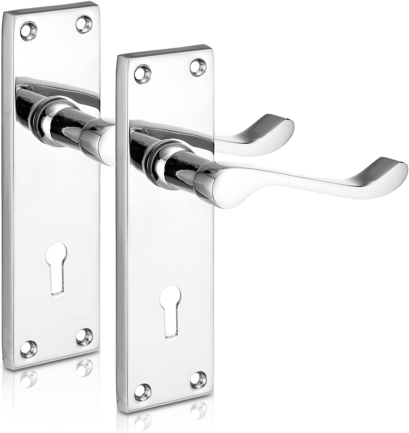 Lever Lock Scroll Polished Chrome Door Handles, Door Handle Set Ideal for All Types of Internal Wooden Doors That Require Key Locking Security [1 Pair]