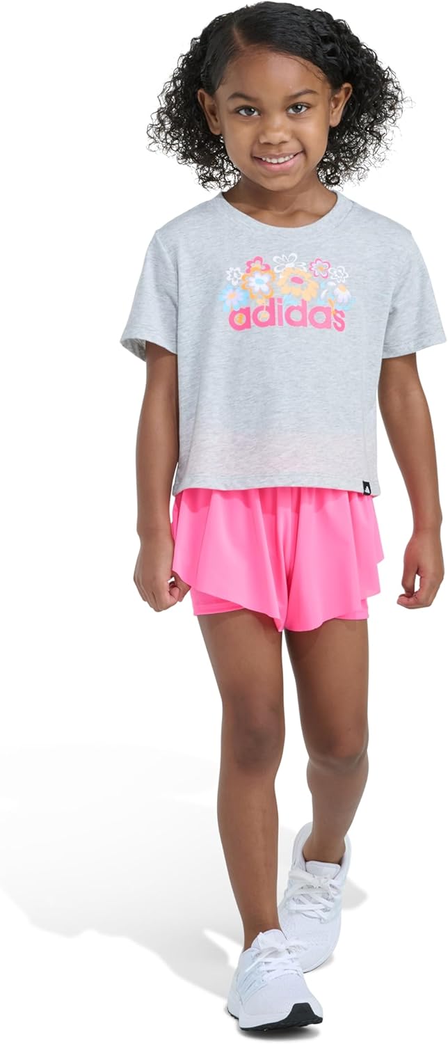 adidas girls 2-Piece Short Sleeve Box Tee & Pleated Skort Set