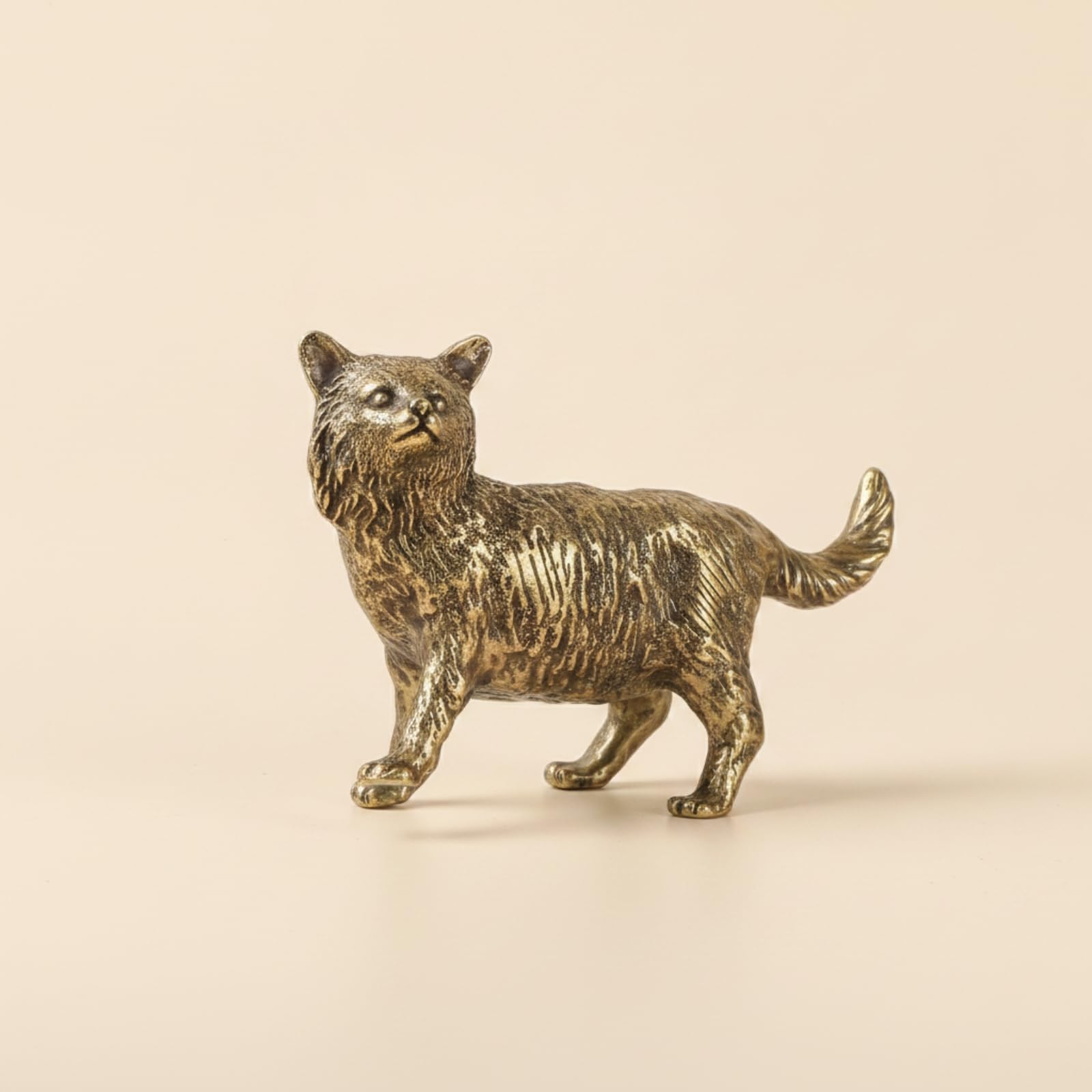 Statuette d'animal en Laiton Texturé Statuette d'animal Miniature Artistique Compagnon Thé pour Bureau, Grand Chat