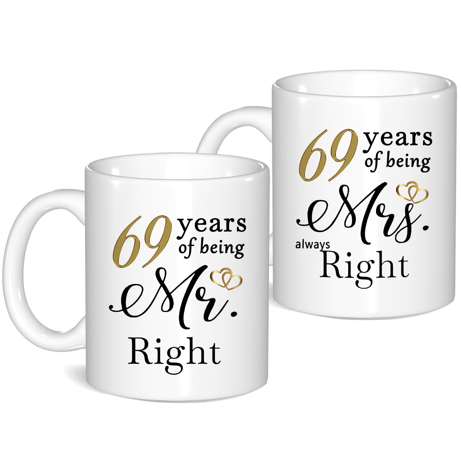 JOUWUI 69 Year Anniversary Coffee Mugs Set of 2, 69th Anniversary Wedding Gifts for Wife Husband Parents Grandparents Men Women Him Her, 69 Year Valentines Engagement Couple Cups — image 1