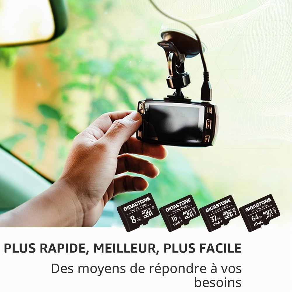 GIGASTONE Carte Mémoire 8 Go Lot de 2 Cartes, Compatible avec Android Gopro Caméra Samsung, Haute Vitesse idéal pour Portable Full HD Vidéo, U1 C10 Carte Micro SDHC avec Mini étui et Adaptateur SD.