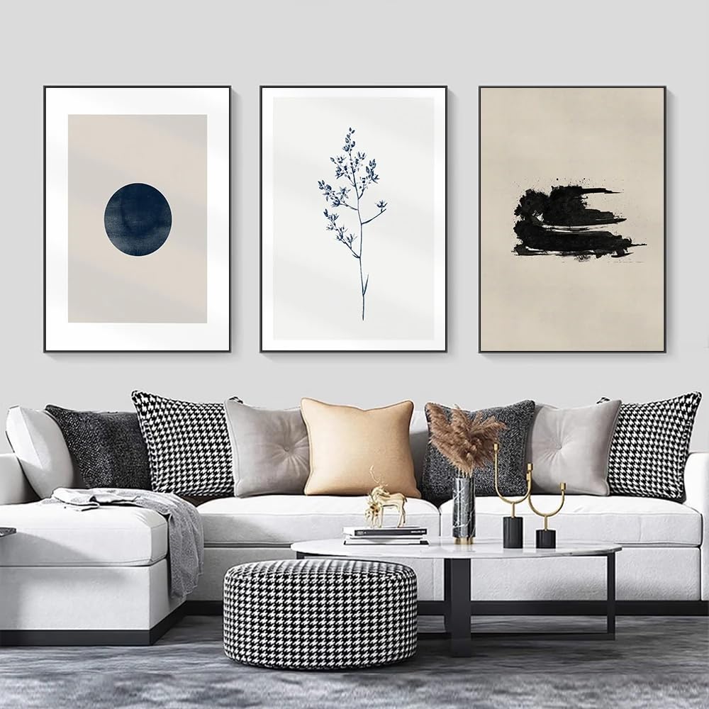 WBYZAC Abstract Plant Ink Circular Pattern Modern Canvas Print Painting Poster Living Room Bedroom Porch Office Home Wall Decor-(30 * 50cm/12 * 20inch)*3PCS-No Frame