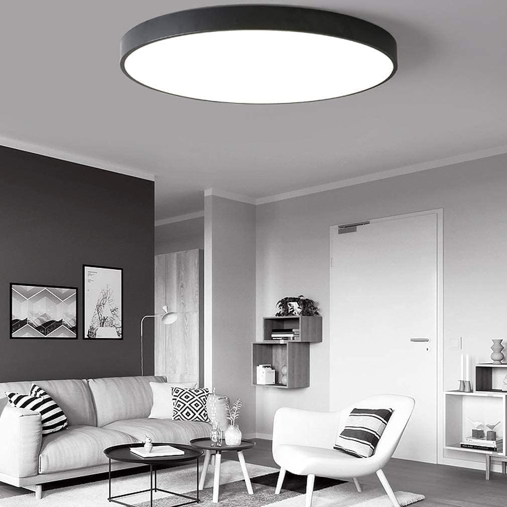 Okrągła lampa sufitowa LED do salonu, vintage, ściemniana, z pilotem zdalnego sterowania, nowoczesna, do jadalni, czarna, metalowa rama, ultra cienka designerska lampa do sypialni, kuchni, biura,