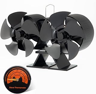 Wood Stove Fan, Heat Powered Stove Fan Fireplace Fan, Dual Motor Thermal Fan Eco Fans for Wood Stove, Heat Activated Fan, Cocoon Fan, Wood Burning Stove Fans Non Electric, with Magnetic Thermometer
