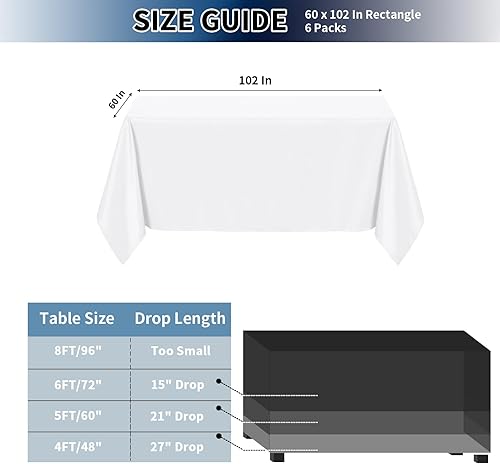 Miniatura 4 de PureFit Paquete de 6 manteles rectangulares blancos de 60 x 102 pulgadas para mesas de 6 pies, resistentes a las manchas y a las arrugas, para uso