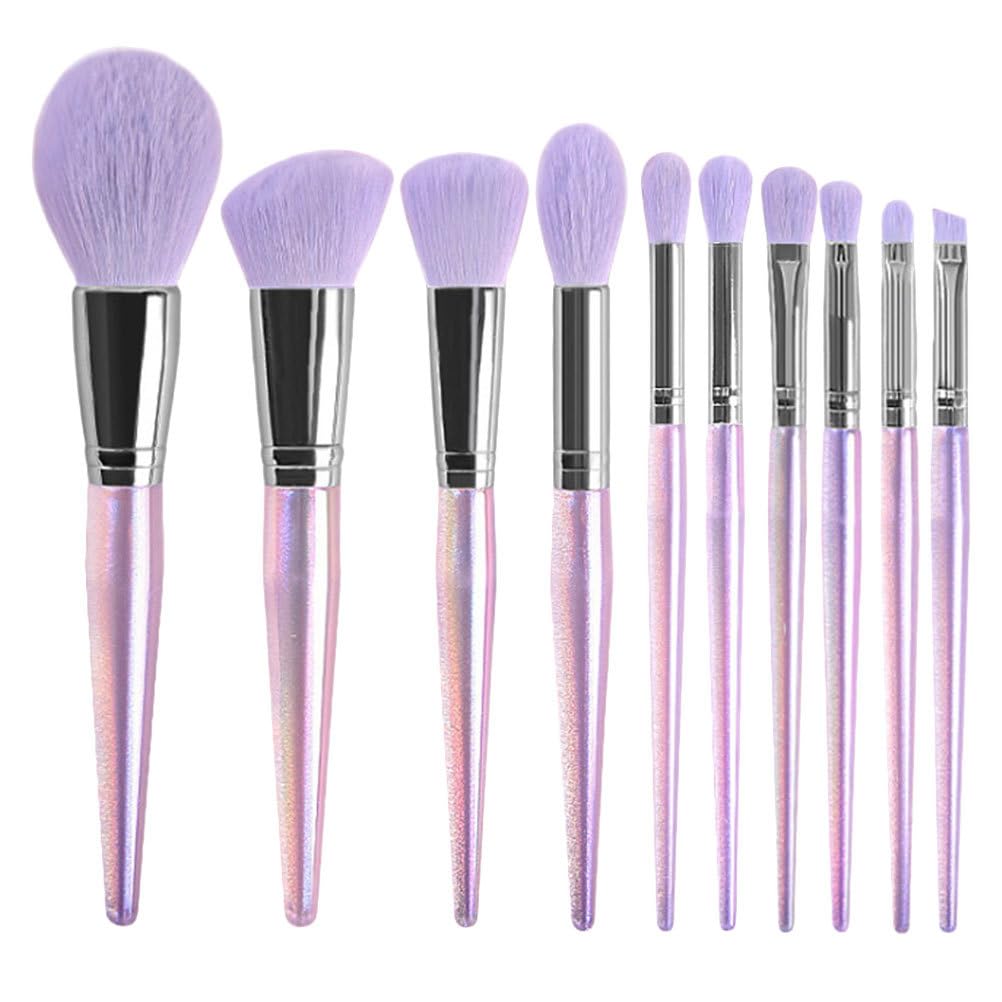 minkissy 10Pcs Purple Makeup Brush Set, Soft Synthetic Fiber Brushes for Foundation Powder, Blush