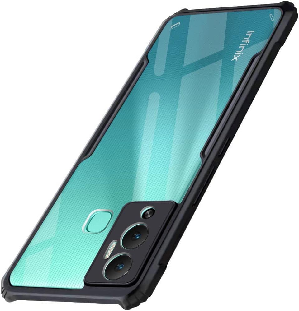 WOW IMAGINE Shock Proof Clear Protective Back Case for Infinix Hot 12 Play - AirEDGE Technology | 360 Degree Camera Protection | Transparent Hybrid Back Case Mobile Cover - Black