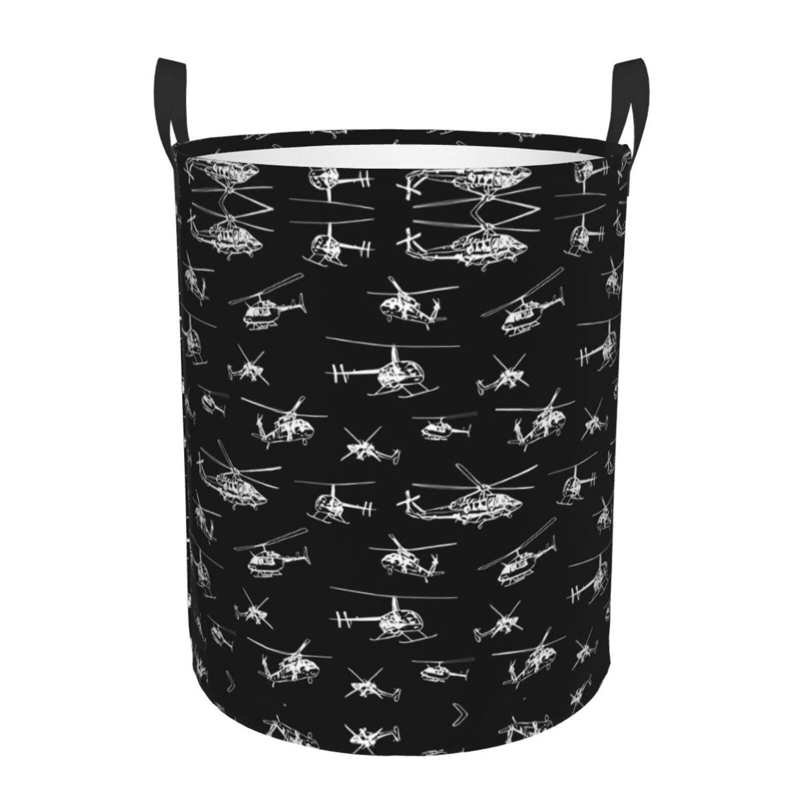 S Collapsible Helicopter Print Circular Hamper Round