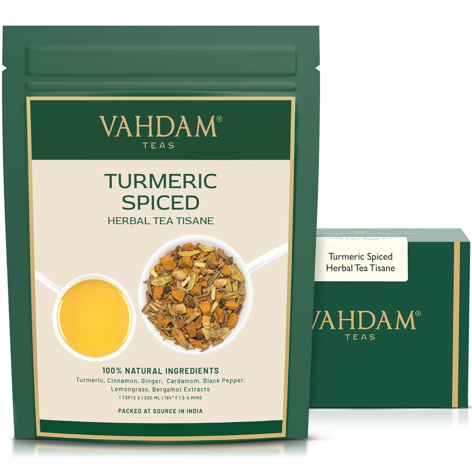 Turmeric Spice Herbal Tea 100g (50+ Cups) Caffeine Free, Non GMO, Gluten Free | 100% Pure Herbal Tisane - Savory & Spicy | Whole Loose-Leaf, Vacuum Sealed | Direct from Source