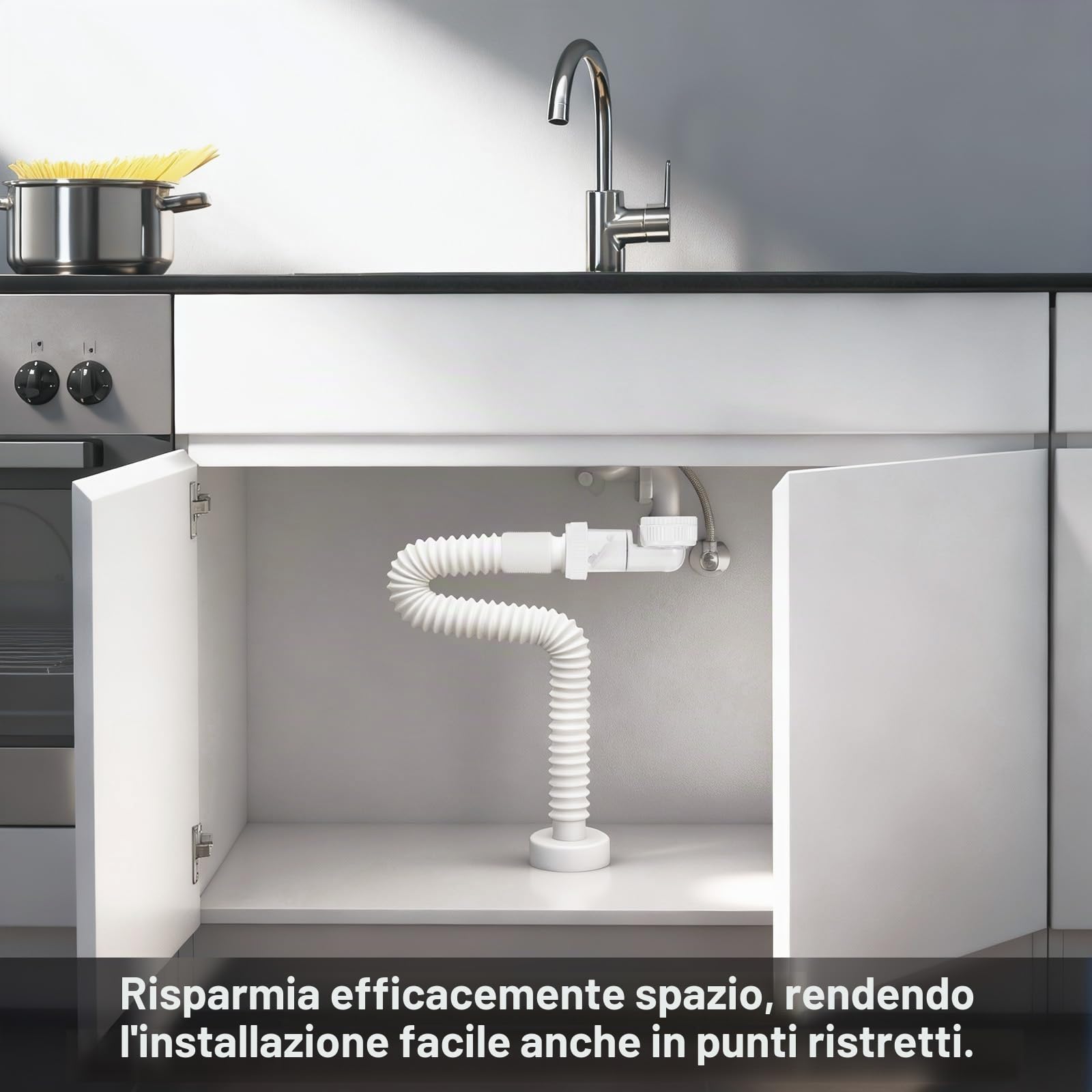 Starvortex Sifone Lavabo Bagno Flessibile, 1 1/4" Sifone Lavello Salvaspazio, Scarico Lavabo Sostituibile, Antiodore Sifone, Tubo Scarico Lavandino Estensibile 320-780mm per Bidet Cucina Bagno, Bianco