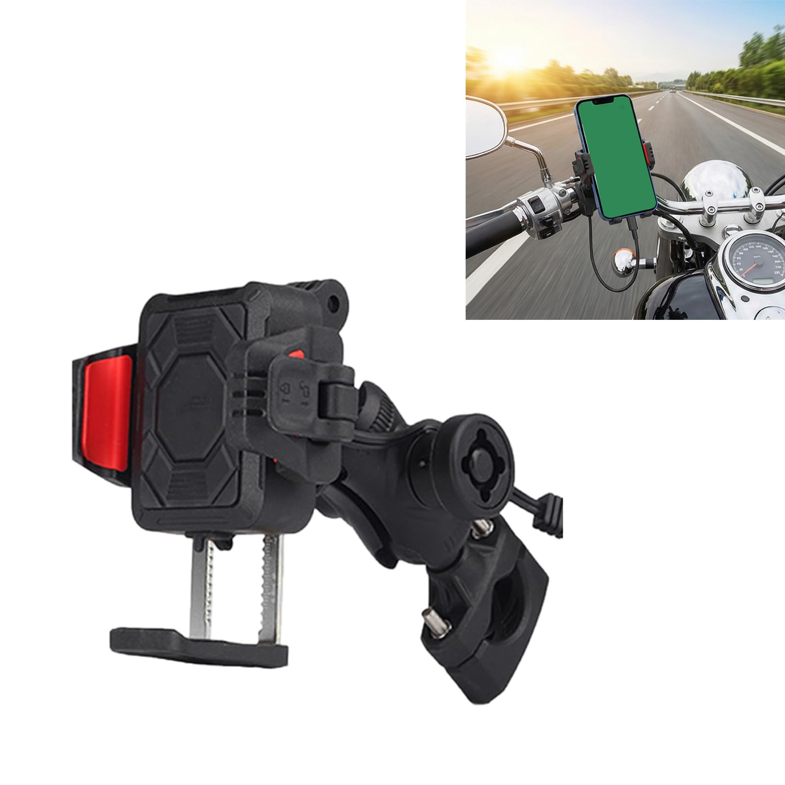 Supporto girevole per telefono impermeabile e supporto di ricarica USB C per manubrio/retrovisore montato sulla bici