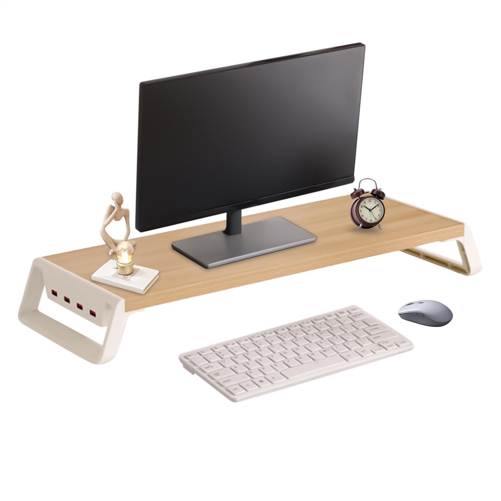 Base Elevadora para Monitor Organizador de Escritorio con 4 Puertos USB