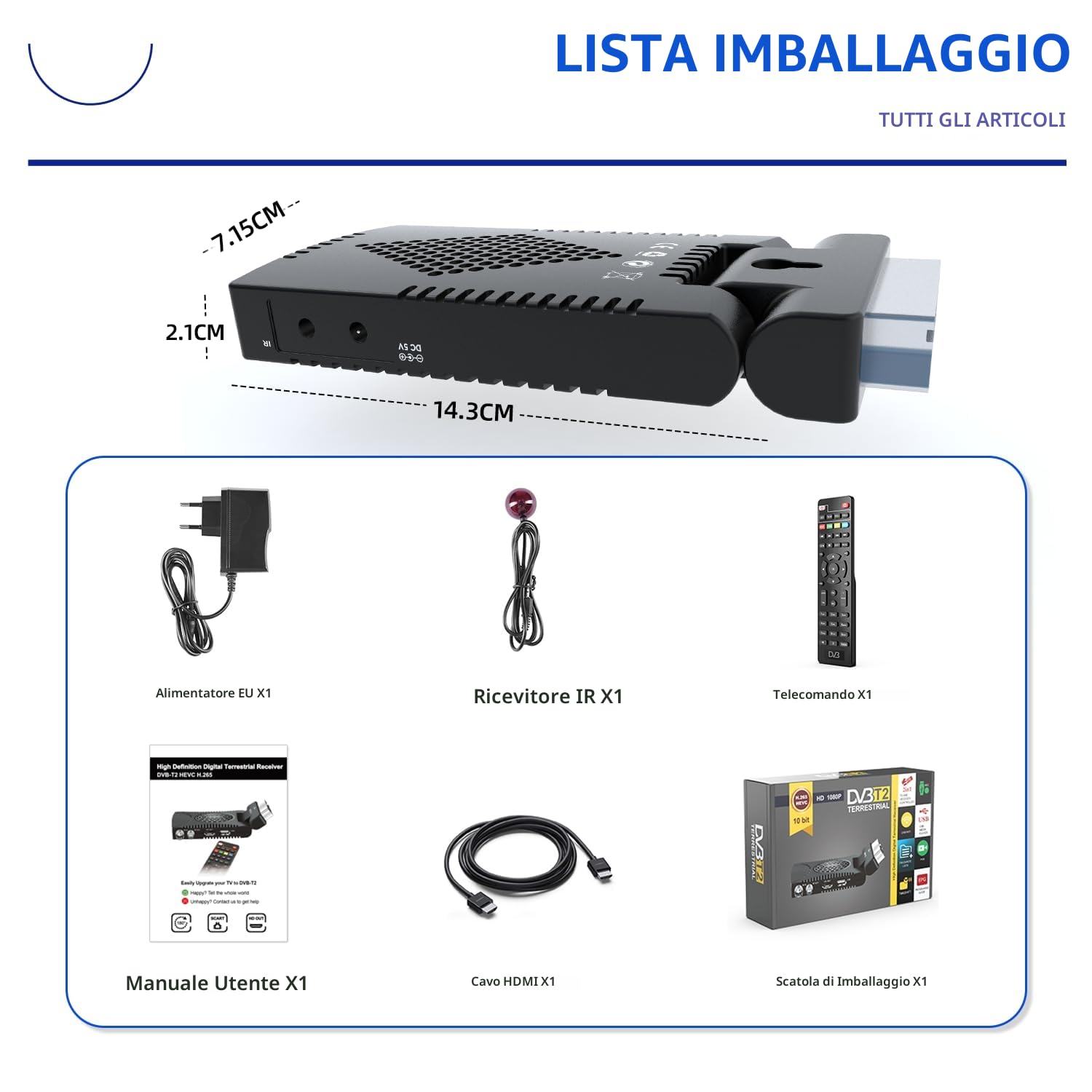 Romicta Decoder Digitale Terrestre 2025 DVB-T2, 1080P H.265 HEVC 10Bit, Decoder DVB-T2 con USB PVR e Youtube, HDMI/SCART, Lettore Multimediale, Telecomando Universale 2 in 1