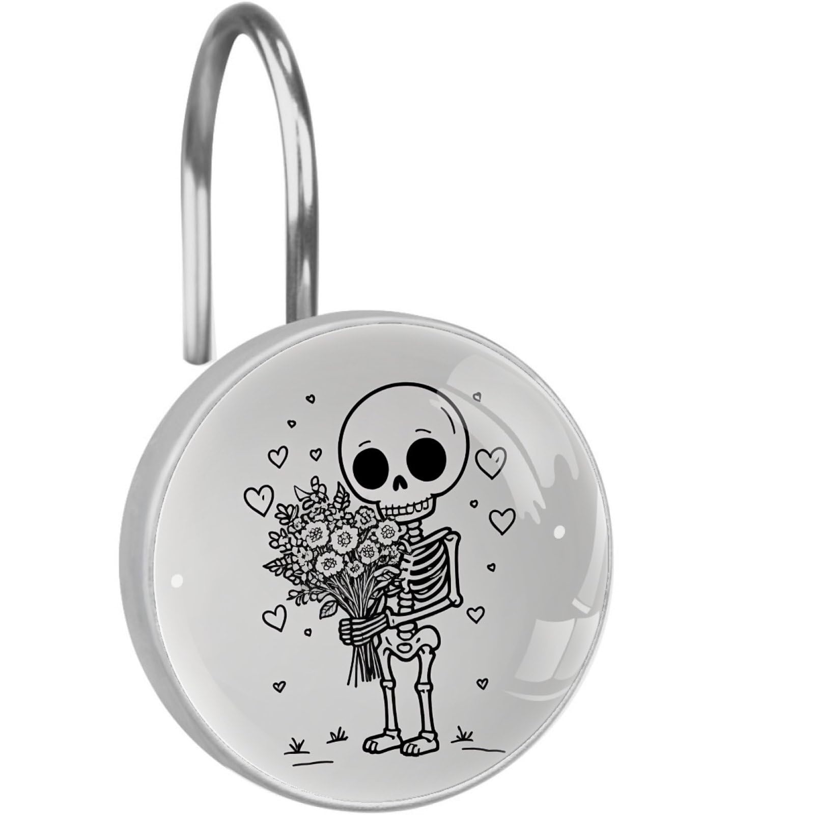 VAPOKF Shower Curtain Hooks, Skeletons Flowers Rust Proof Decorative Shower Curtain Rings, Modern Farmhouse Designer Shower Curtain Hangers for Bathroom, 12Pcs