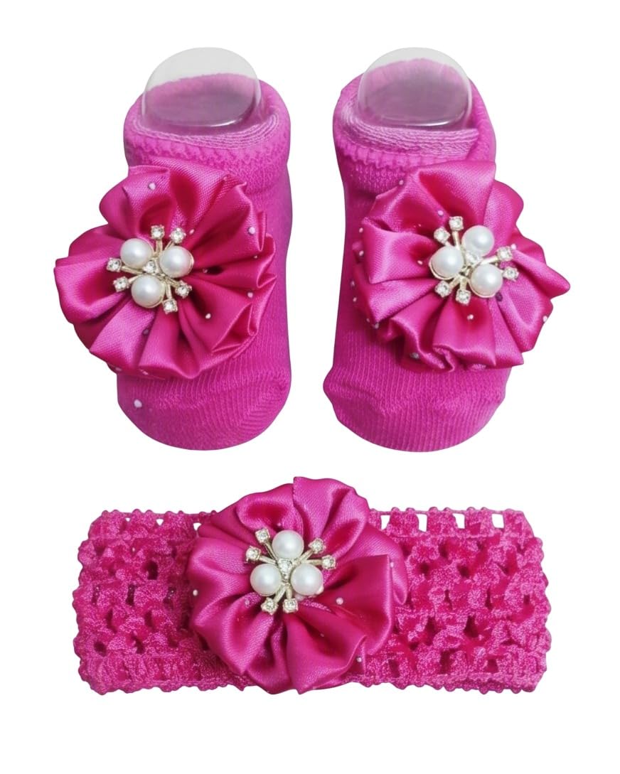 Booties|| new born baby girl shoes with hair band combo pack in pink || New born baby girl gift set-picture-39