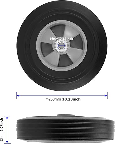 Miniatura 2 de Paquete de 2 neumáticos de goma sólida de 10 pulgadas, ruedas de repuesto de ruedas de camión de mano de tamaño de eje de 5/8 pulgadas para carrito