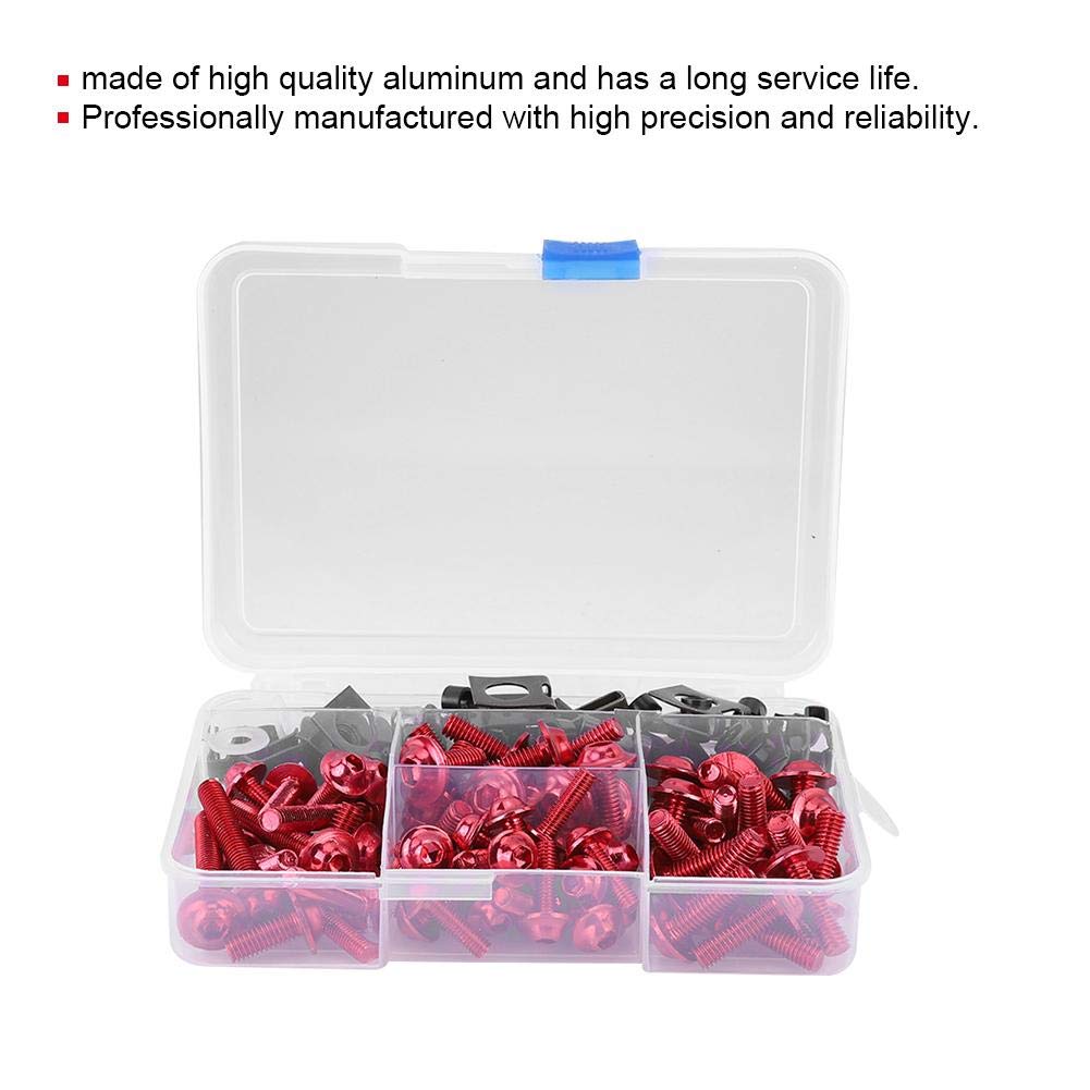 Akozon 177pcs Kit Viti bullone carenatura Universale M5 M6 Adatto per Moto Sportive (Rosso)