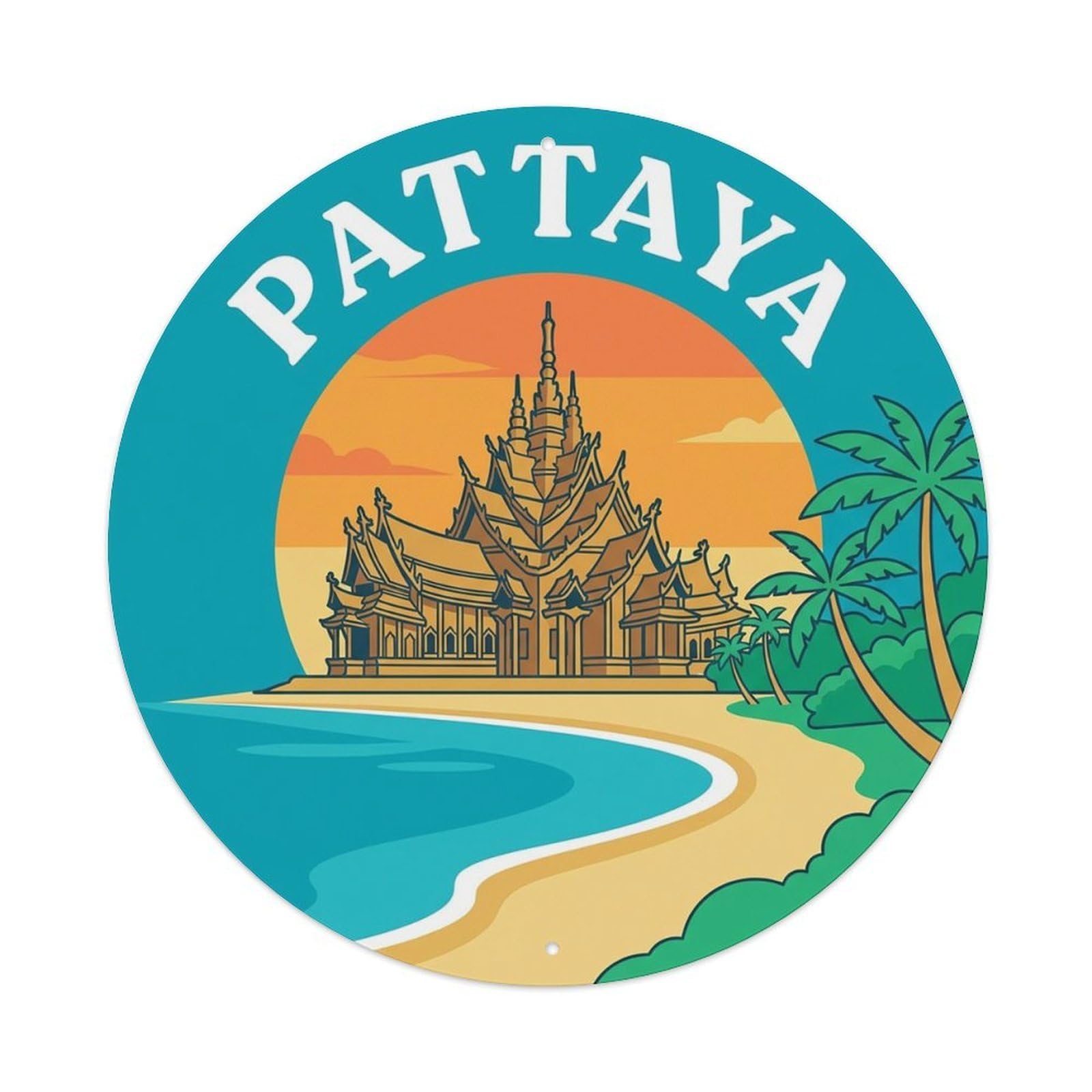 Thailand Retro Travel Pattaya Vintage Metal Tin Sign Plaque Wall Decor for Cafe, Club Bar, Office, Garden Metal Poster 8x8Inch