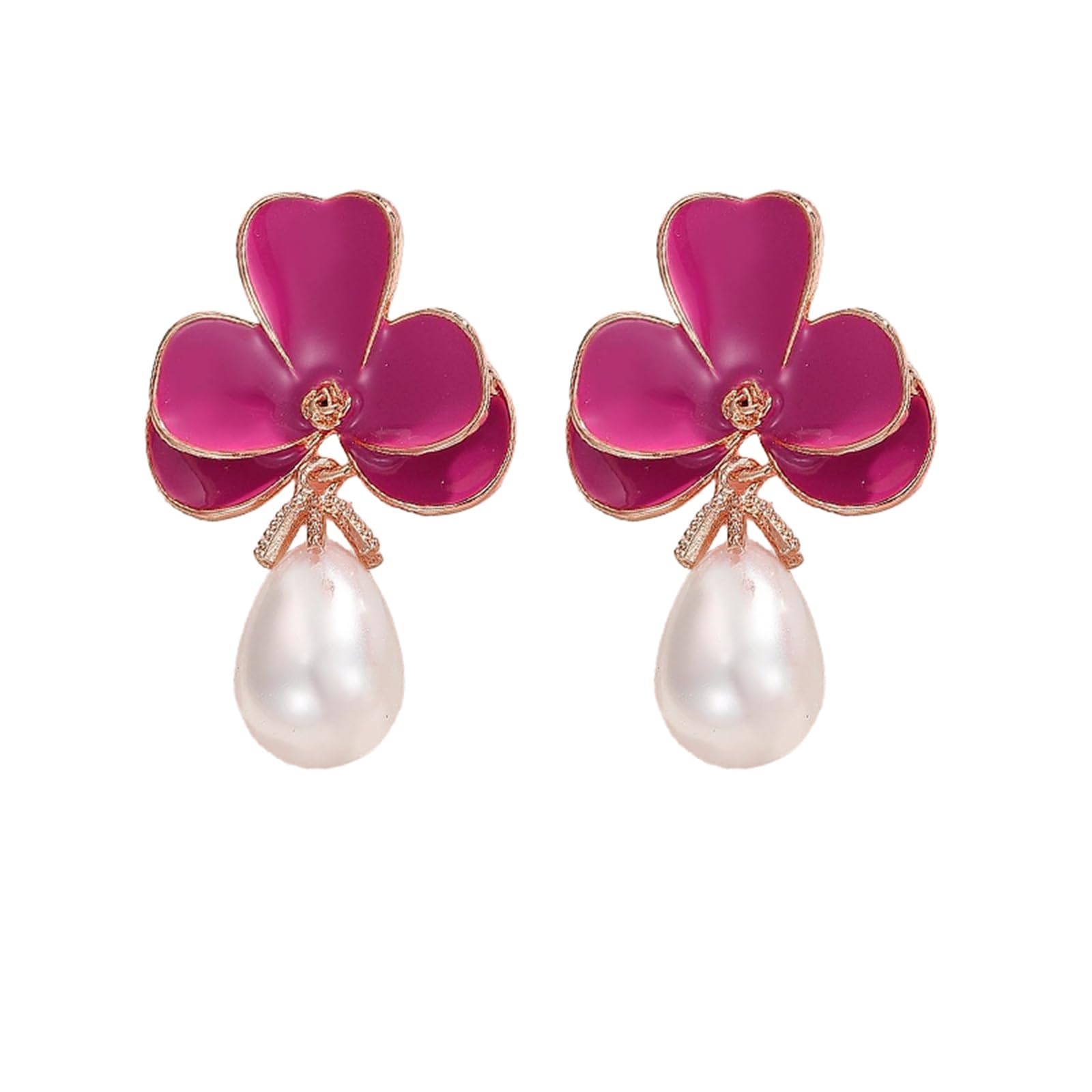 coadipress Bohemian Flower Earrings for Women Vintage Baroque Pearls 14K Gold Plated Camellia Flower Floral Dangle Drop Statement Earrings Wedding