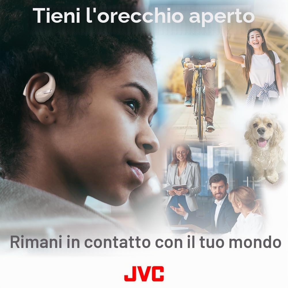 JVC NEarphones HA-NP50T-C, auricolari True Wireless, design a orecchio aperto, riduzione attiva del rumore, multi-punto, IPX4, muting microfono, 38 ore di autonomia, BT 5.3, beige sabbia