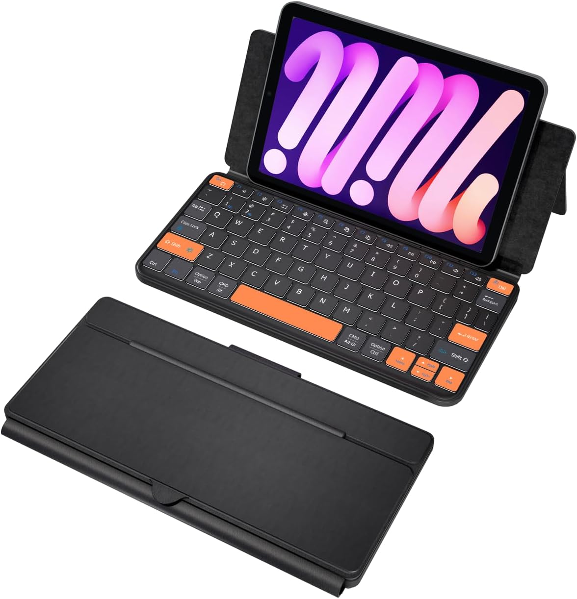 Universal Travel Keyboard Plus, New Dual Bluetooth Portable Keypad with 7-Color Backlit & Any-Angle Stand, Wireless Tablet Keyboard for iPad/Z Fold/Galaxy Tabs/Phones, Keypad for iOS/Android/Windows Black