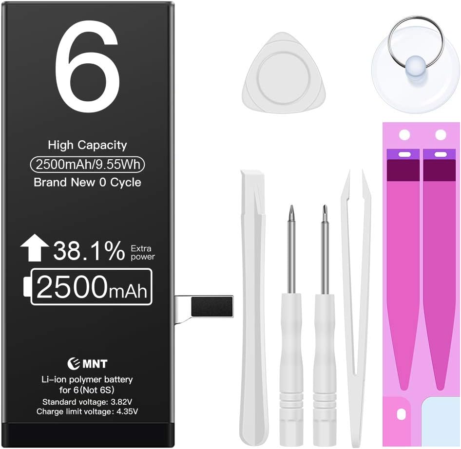2500mAh Battery fit iphone 6, ZMNT Replacement with Higher Capacity than others battery with Complete Professional Repair Tools Set and Instruction (NOT 6s) 2 Year Warranty