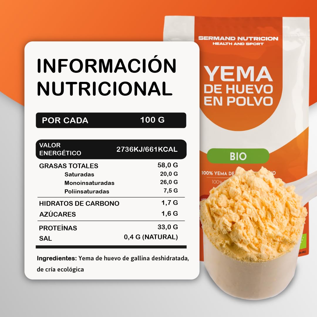 Bio-Eigelbpulver (1 kg) | Ökologische Eigelbe in Pulverform | Ohne Zusatzstoffe | Laktosefrei & glutenfrei | Vakuumverpackung im Beutel