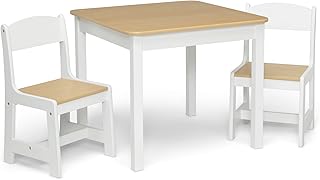 Delta Children MySize Kids Wood Table and Chair Set (2 Chairs Included) - Ideal for Arts & Crafts, Snack Time, Homeschooling, Homework & More, Bianca White/Natural