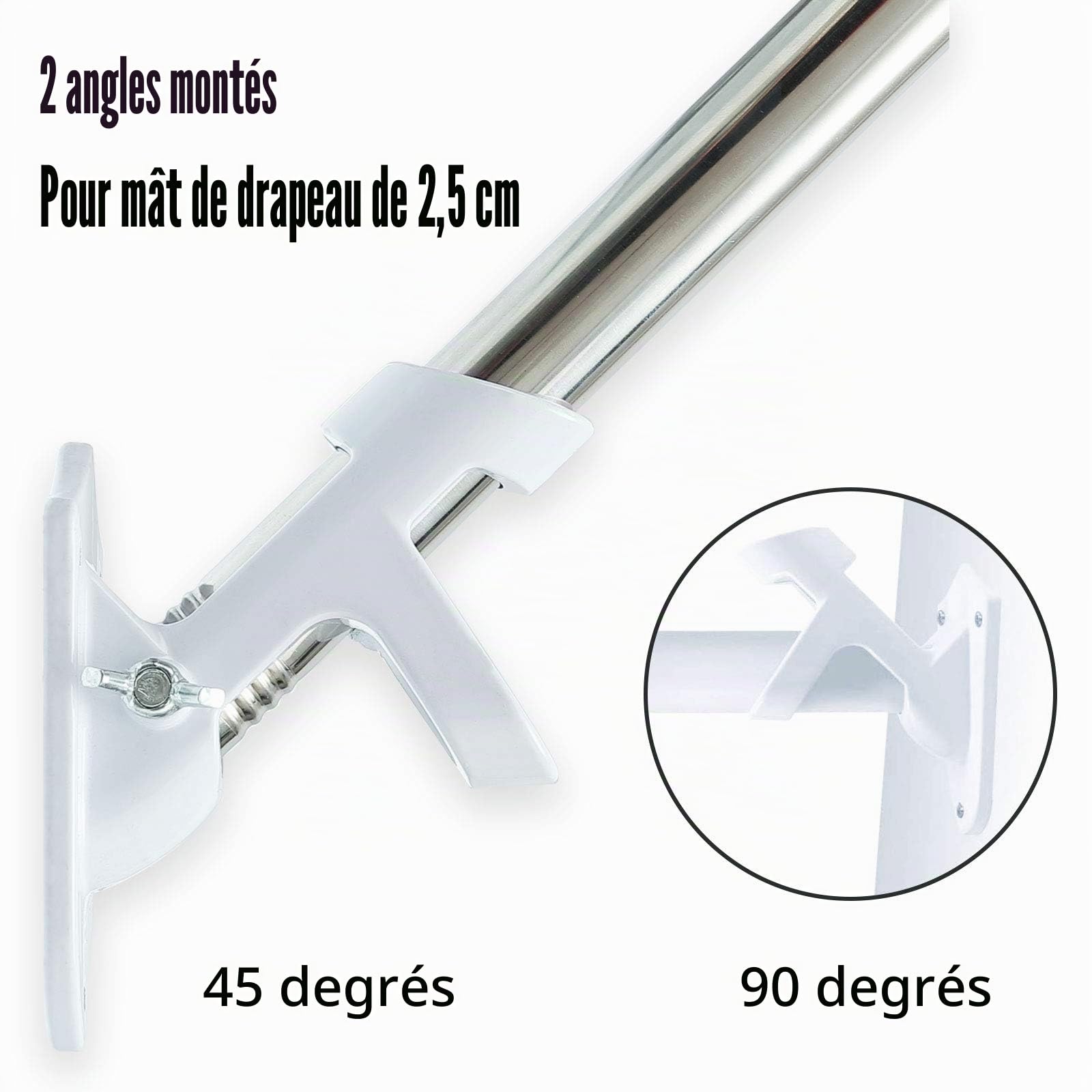 Kit de Mât de Drapeau en Aluminium 150cm, avec Support Mât de Drapeau en Acier Inoxydable à Fixe au Mur avec Anneaux Rotatifs