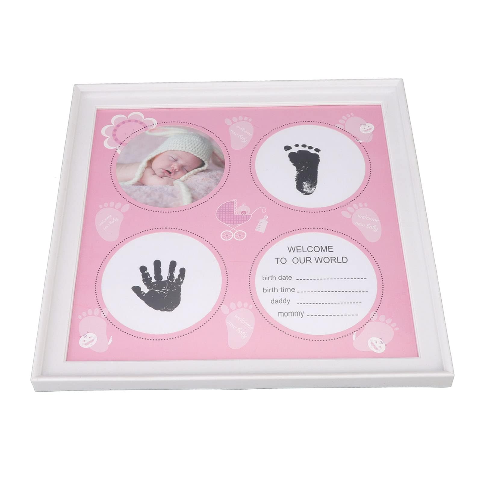 Kit per impronte di piedi del bambino, cornice in plastica per foto e impronte dei piedi del bambino (rosa)