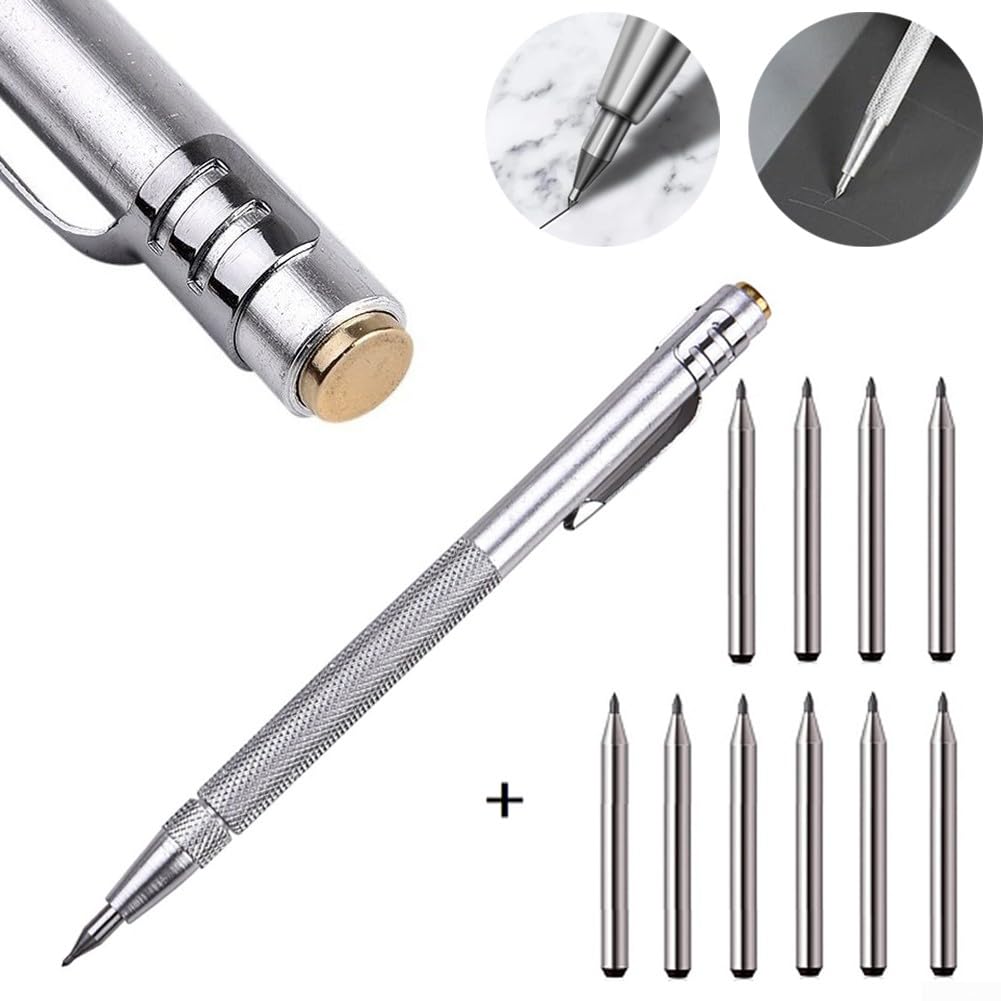 3Pack Metalen Wolfraamcarbide Scriber Wolfraamcarbide Tip Scriber Scribe Tool met Magneet, met 20 Vervangende Markering Tip voor Glas/Keramiek/Gehard Staal