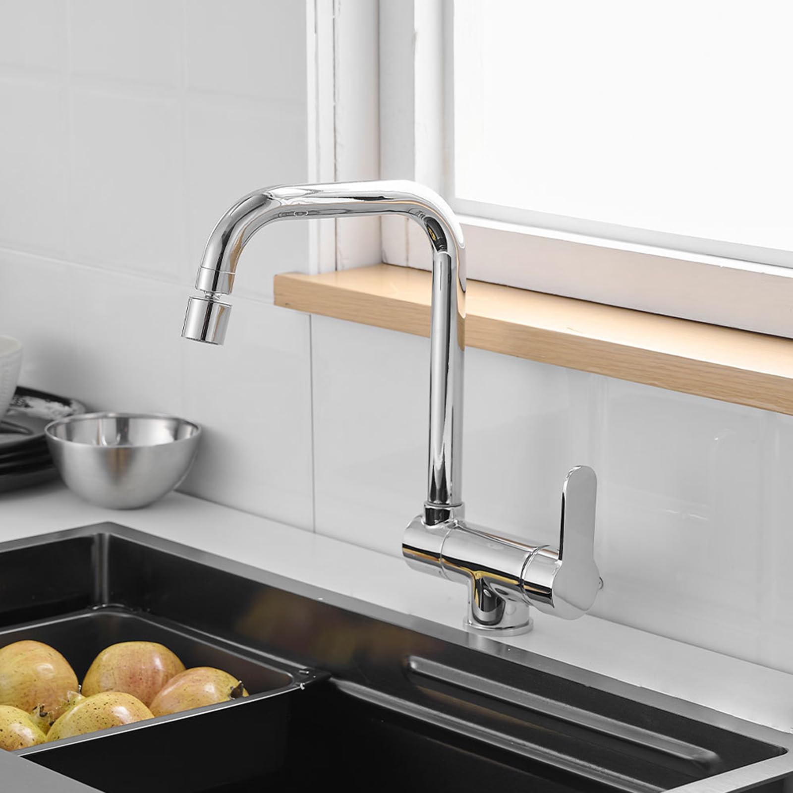 ZYCHSJXA Kitchen Taps Folding for Inside Window, Tap Sink Mixer Brass 360° Swivel-Chrome Plated
