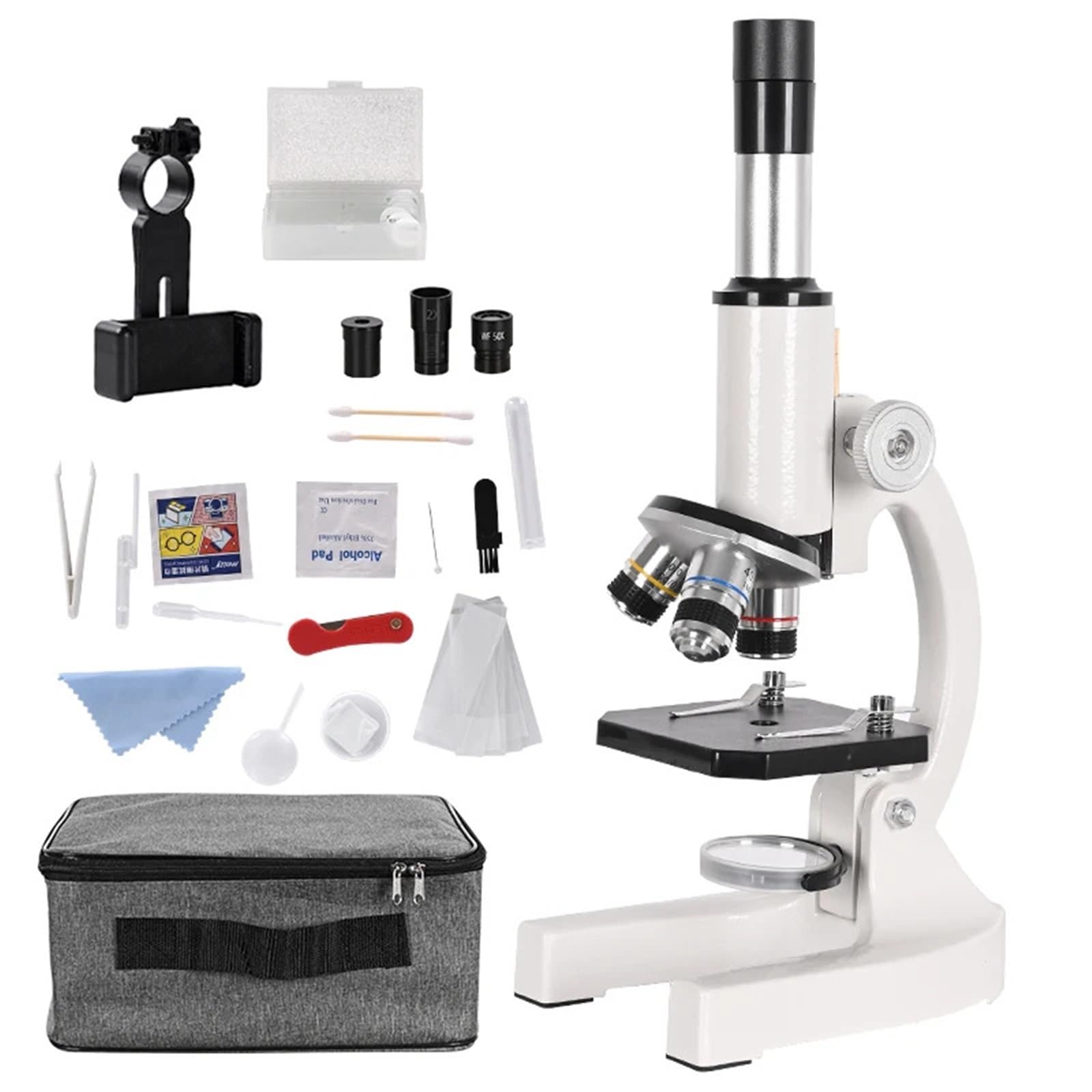 microscopio, Microscopio Biológico Monocular De 40x-2000X For Estudiantes, Educación, Laboratorio, HD, Luces LED, Soporte For Teléfono Móvil, Estudio para Adultos