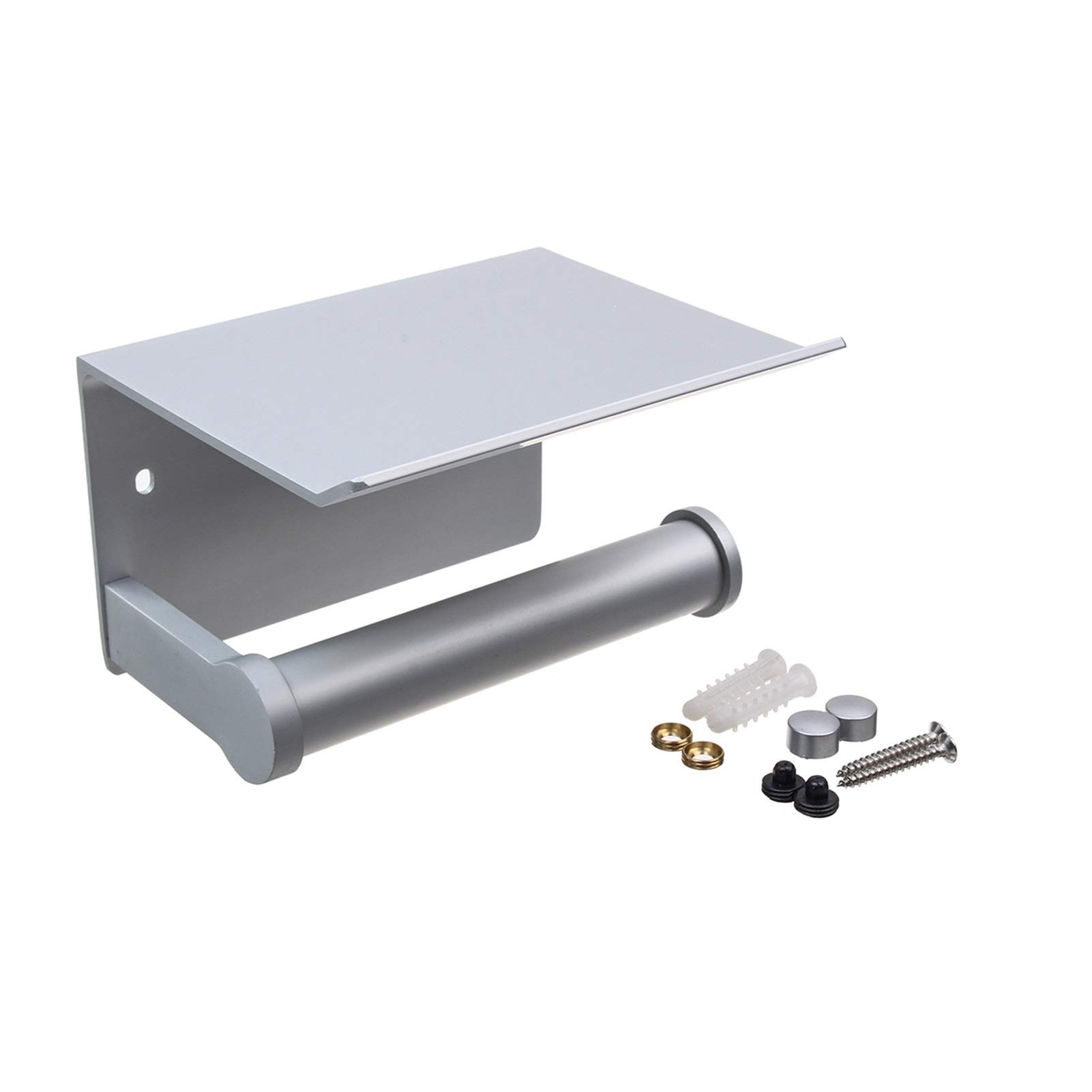 KFGISD, Bathroom Mobile Phone Holder Wall-mounted Paper HolderTissue Box With Shelf Beautiful Appearance,Toilet Roll Holders(Matte Silver)