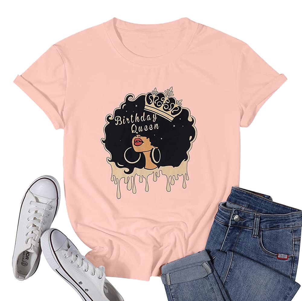 KIDDADBirthday Shirts Women Birthday Queen Graphic T-Shirt Funny Short Sleeve Birthday Party Tee Top