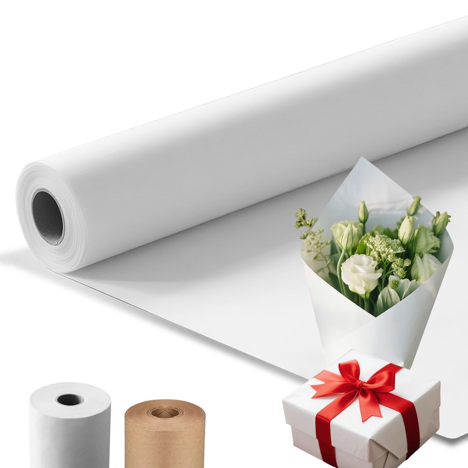 Rouleau de papier kraft, emballage cadeau et bouquet d'artisanat pour déménagement, emballage de tableau d'affichage (blanc, 91,4 x 3,810 cm, 3,7 m)