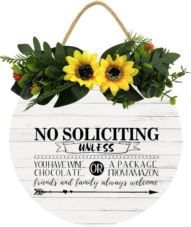 Letrero divertido con texto en inglés No Soliciting Unless You Have Wine Chocolate para el hogar o la casa, divertido letrero para decoración de