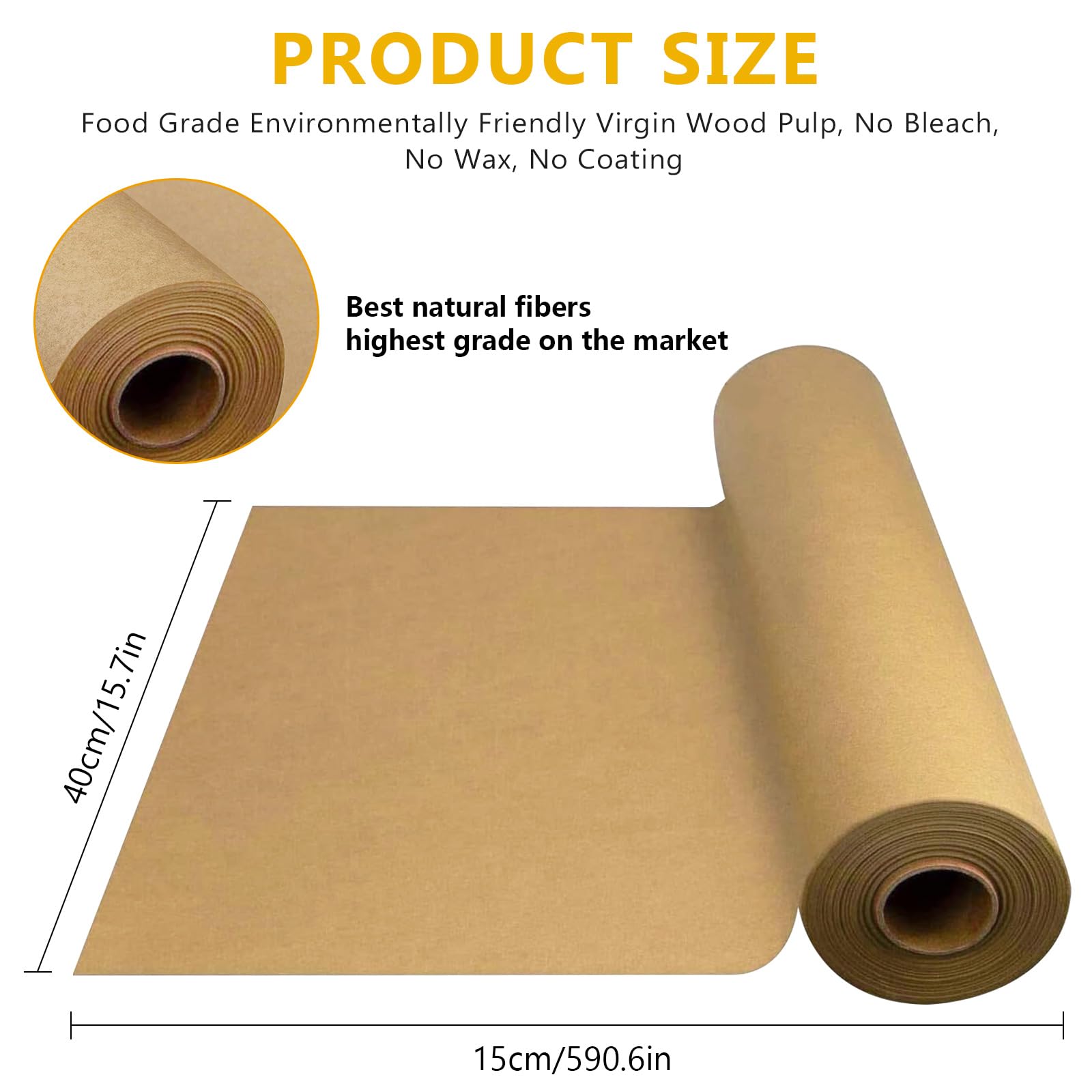 Butcher Paper Roll, Carta da Macellaio Perfetta per Affumicare Carne di Petto di Manzo, per Uso Alimentare per Grigliate, Grigliata, Cottura Perfetta di Succosi, 40 cm x 15 m, Colore Legno